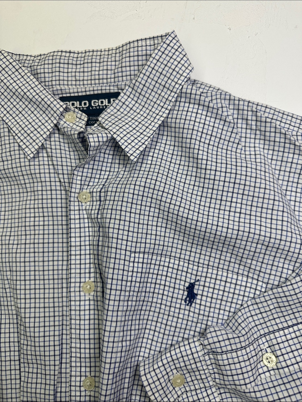 Polo Golf Lofting Blue & White Plaid Button Up Shirt, Men's XL, Cotton Casual
